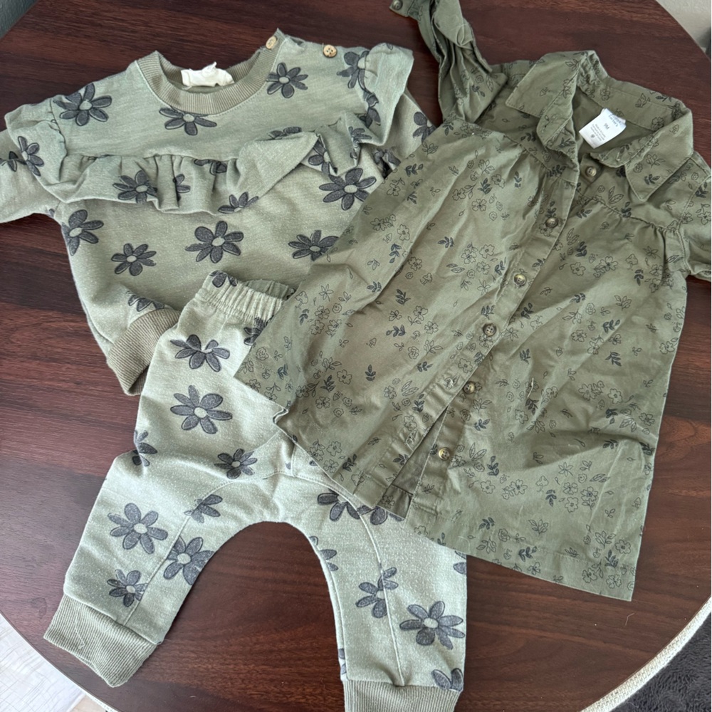 BUNDLE Carter's Green Floral Button Down Shirt Set and sweater bundle
